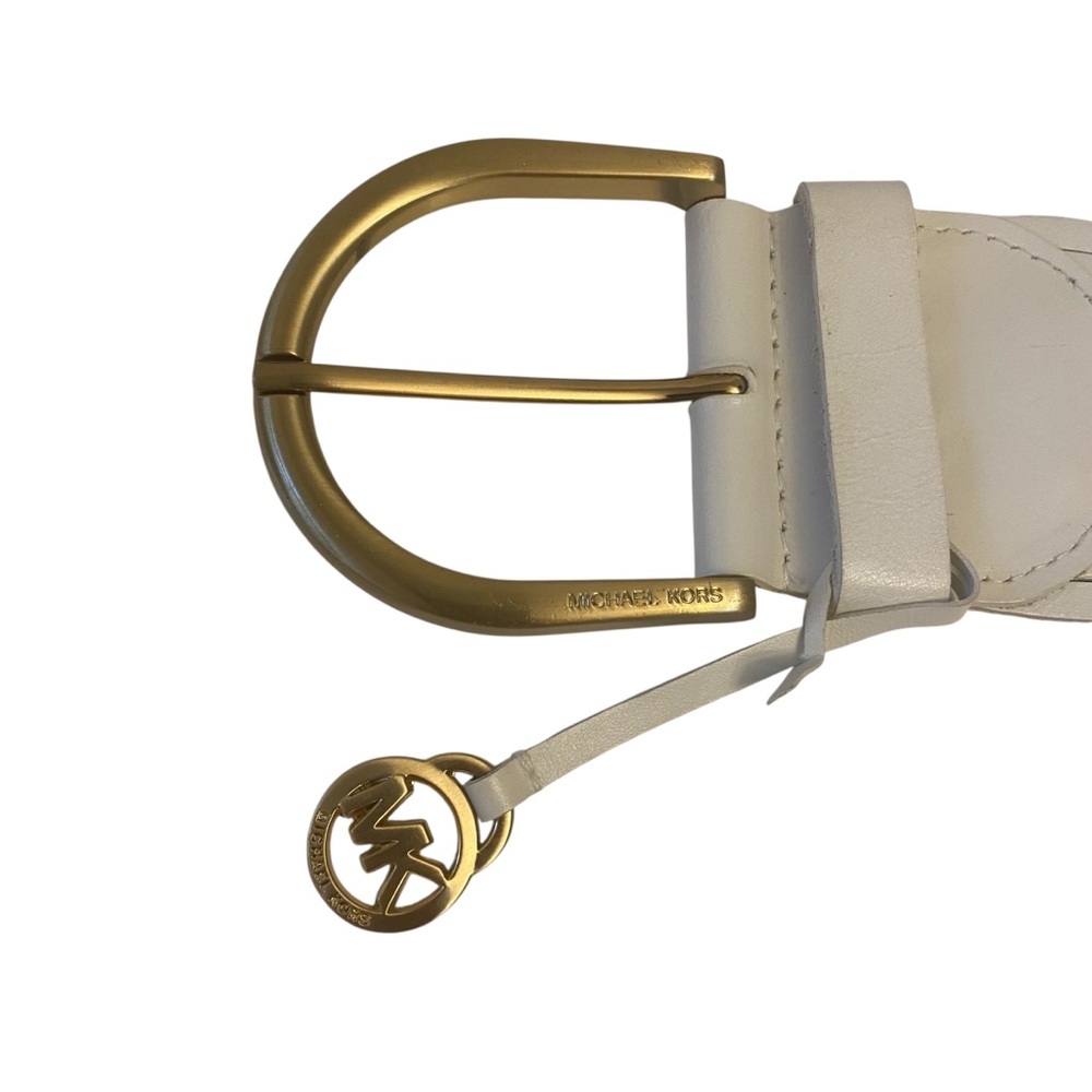 Michael Michael Kors White Woven Leather Belt With Gold Buckle Sz M - Picture 4 of 13